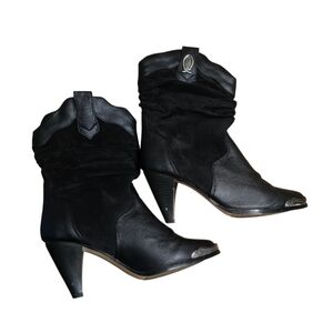 ​Coastal Black Leather Western Slouch Boots | Metal Toe Rand | Size 8.5